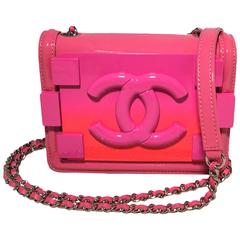 Chanel Pink Patent Leather Ombre Block Logo Mini Classic Flap Bag