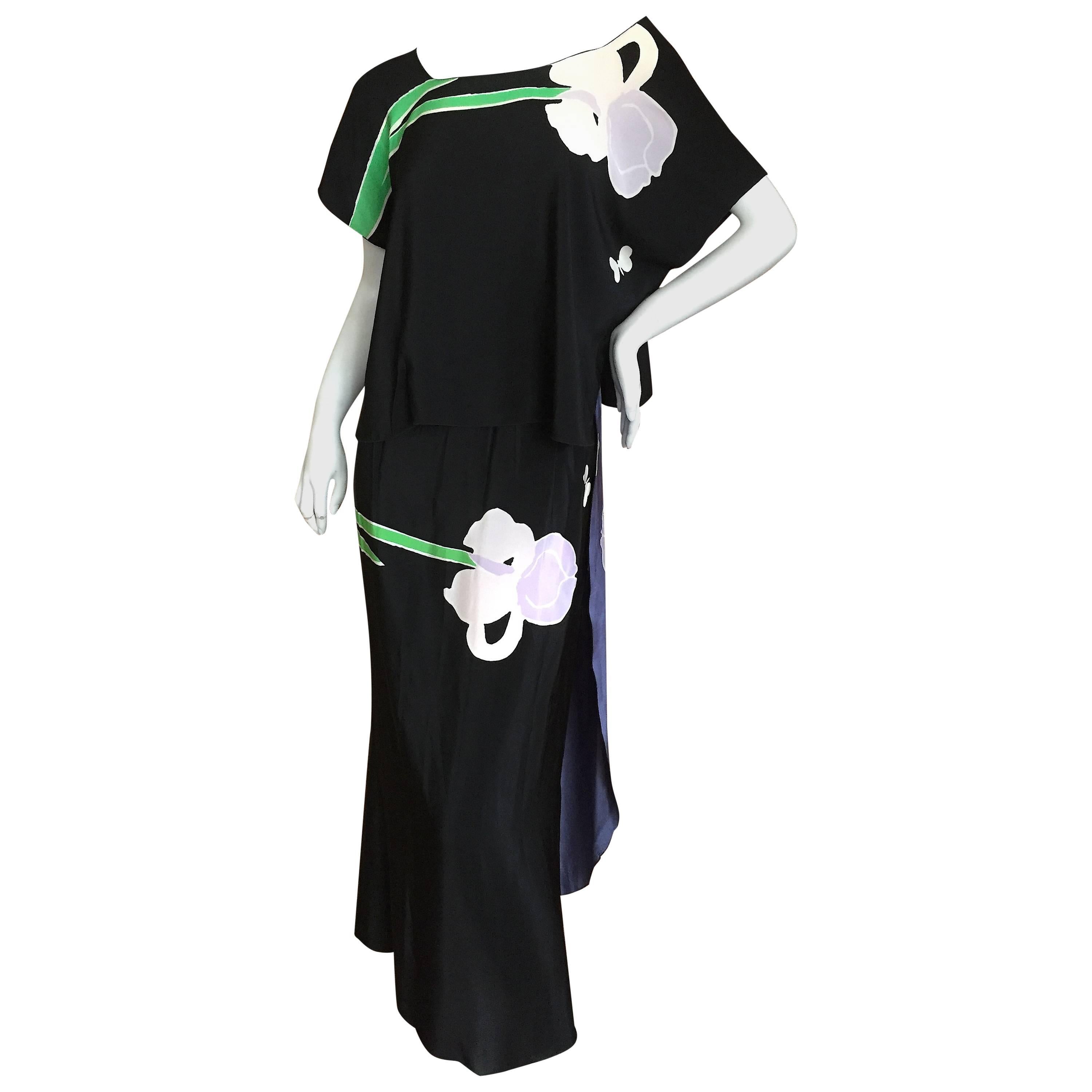 Michaele Vollbrach Silk Two Piece Iris & Butterfly Dress For Sale