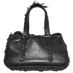Bottega Veneta Black Leather Fringe Edge Handbag