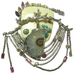 IMPORTANT 1990's Christian Lacroix Druze and Crystal Stone and cabochon Brooch