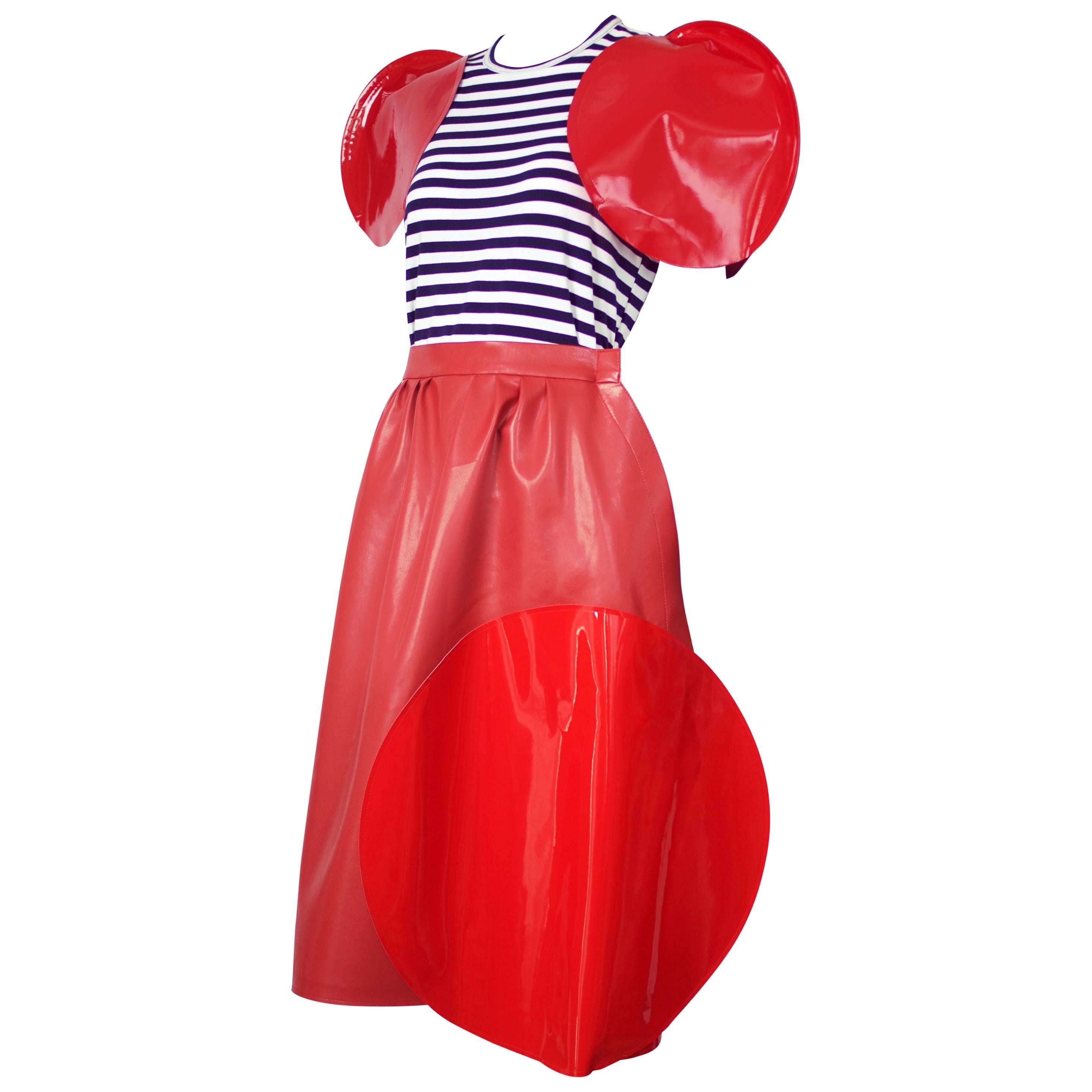 2014 Junya Watanabe Comme des Garcons Red Vinyl Skirt w/Glossy Circle Motif