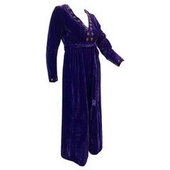 Vintage 1960 Vivid Purple Velvet Jumpsuit w/ Gold & Silver Mod Metal Stud Embellishments