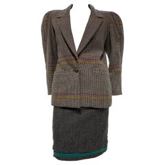 1980 Gianni Versace Mixed Tweed Skirt Suit w/ Structured Shoulder Silhouette