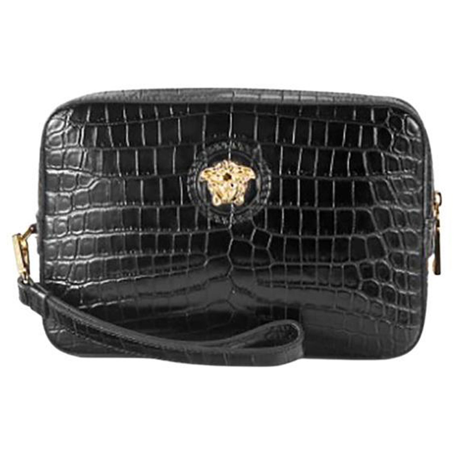 New VERSACE TEXTURED LEATHER WRISTLET POUCH For Sale at 1stDibs