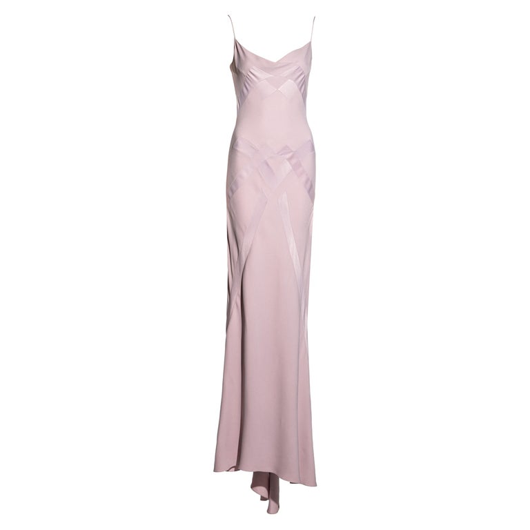 John Galliano pale pink satin backed crepe trained evening slip dress, ss 1995 For Sale