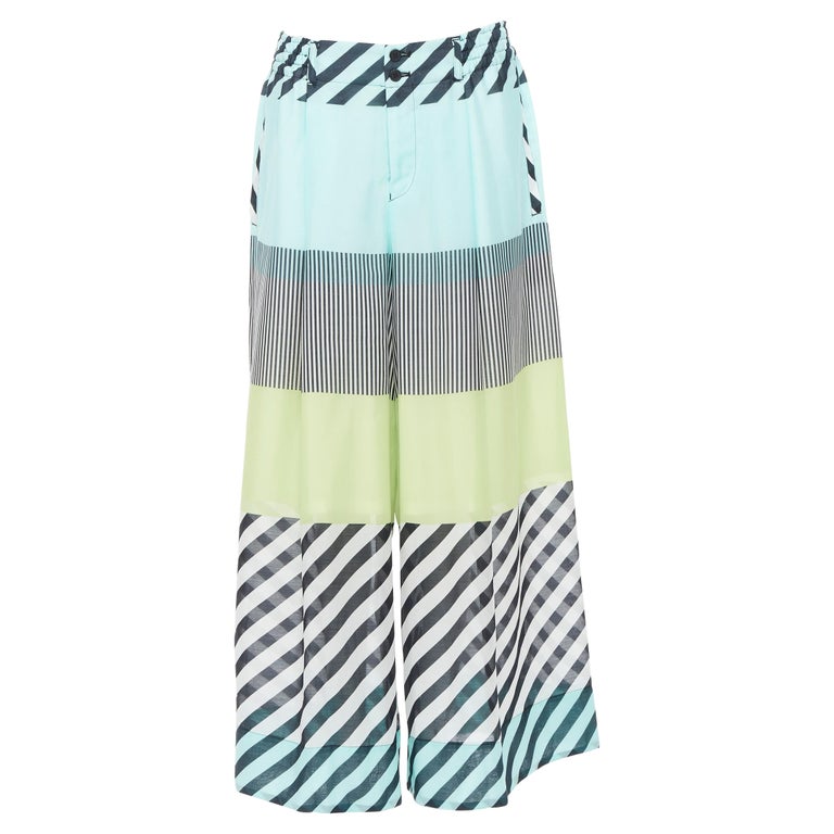 ISSEY MIYAKE blue green stripe colorblocked polyester wide leg summer ...