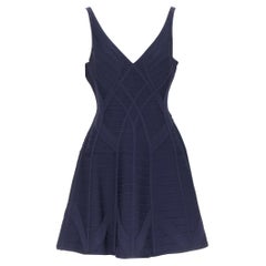 HERVE LEGER navy blue contour seam fit flared bandage dress M