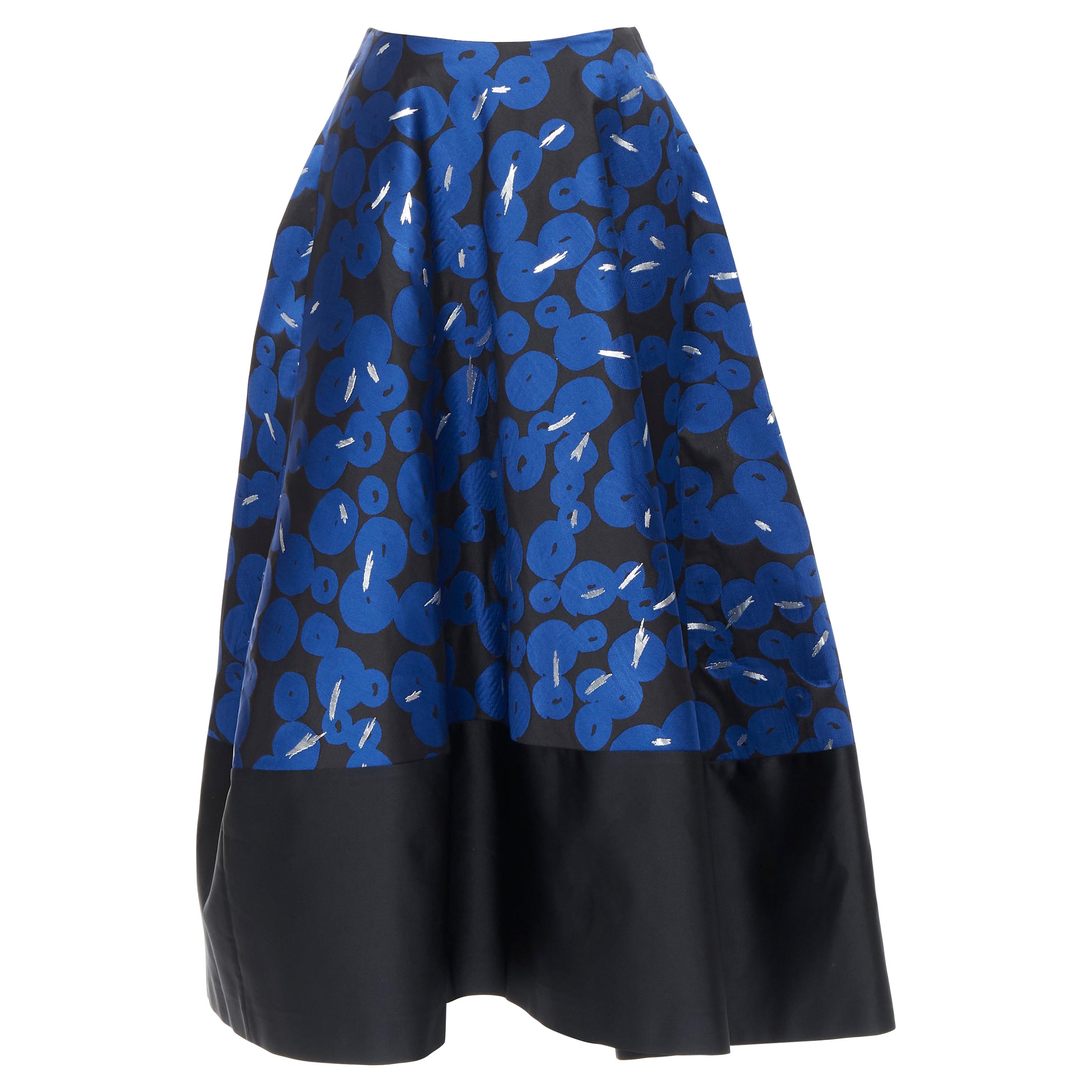 JIL SANDER NAVY blue black silver flared cocktail skirt FR32 XS