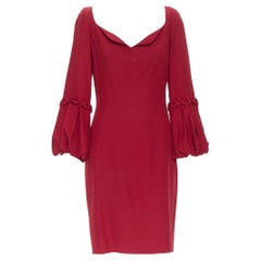 ALEXANDER MCQUEEN red crepe bubble flared cuff cocktail dress IT44