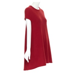 BALENCIAGA Knits 2011 100% wool red round neck cap sleeve trapeze dress Fr36 S