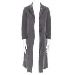 PAUL HARNDEN grey wool silk crinkled peak lapel button front coat jacket S