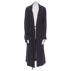 RAQUEL ALLEGRA 100% cotton dark dust grey crinkled long belted robe jacket S
