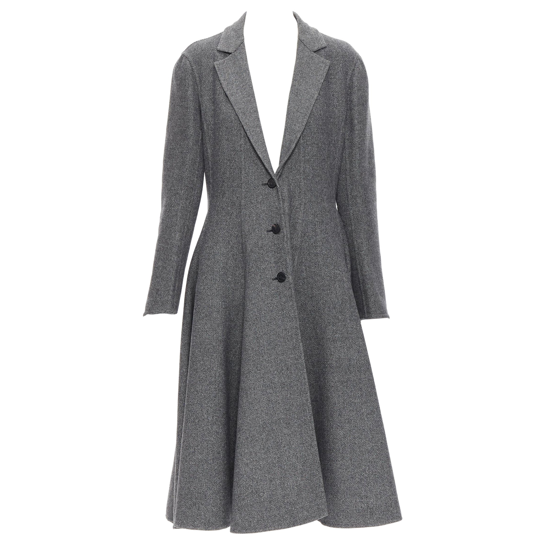 CHRISTIAN DIOR grey wool classic fit flared blazer swing coat dress FR42 L