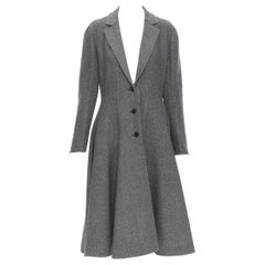 CHRISTIAN DIOR grey wool classic fit flared blazer swing coat dress FR42 L