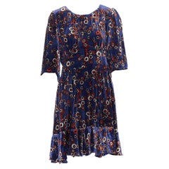 LOUIS VUITTON blue floral print velvet bustier seam flutter cocktail dress FR36