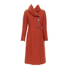 vintage VALENTINO orange wool boucle chunky knit wrap collar coat US8 M