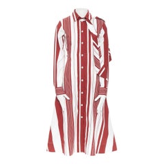 new CELINE PHILO red white cotton stripe tie casual dress Melania Trump FR34 XS