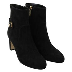 DOLCE & GABBANA Women Shoes Black Suede Mid Calf Boots Zipper EU39, UK6