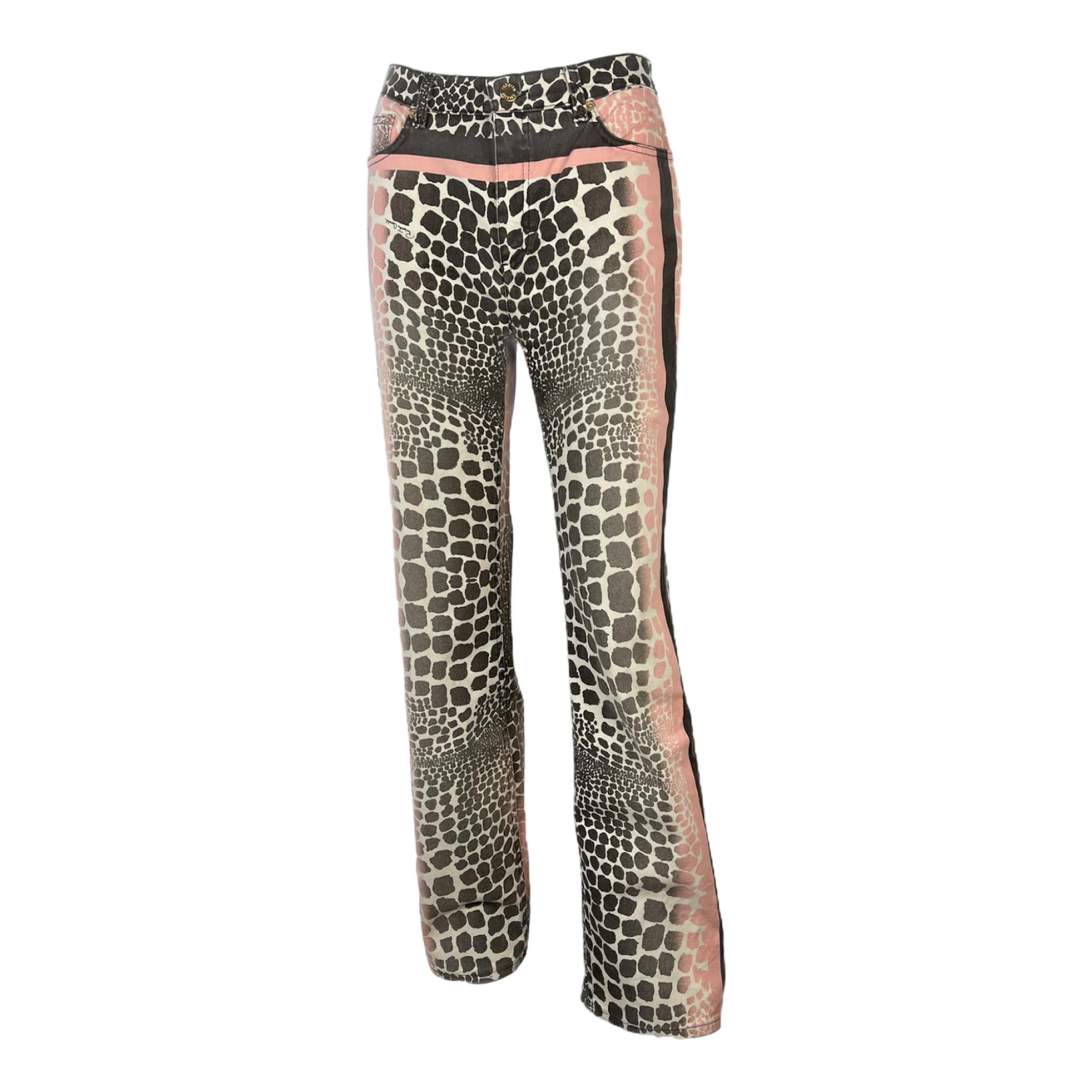 Y2K Roberto Cavalli Pants Panther and Pink Straight Legs Early 2000's For Sale