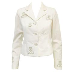 Ralph Lauren Fitted White Cotton Jacket With Nautical Themed Embroidery