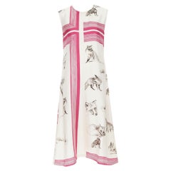 CELINE PHOEBE PHILO SS2015 100% silk beige pink fox print shift dress FR40 M