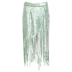 neu MONSE SS18 Runway grün weiß gestreift Pailletten verschönert Fransen Rock US2