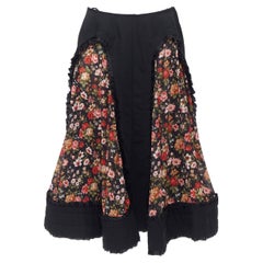 new COMME DES GARCONS AD2018 black vintage floral ruffle trimmed boho skirt L