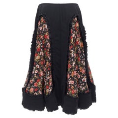 new COMME DES GARCONS AD2018 black vintage floral ruffle trimmed boho skirt M