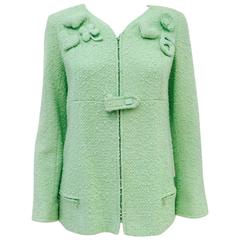 Chanel 2004 Cruise Mint Green Tweed Zippered Jacket W. Whimisical Appliques