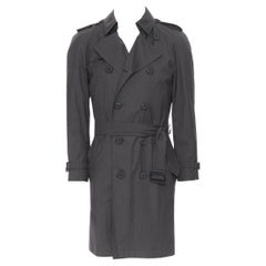 Trench-coat BURBERRY PRORSUM gris à double boutonnage en laine et soie avec ceinture EU44 XS