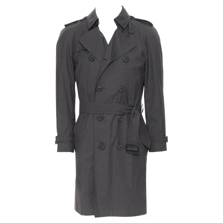 BURBERRY PRORSUM grey wool silk double breasted belted trench coat EU44 ...