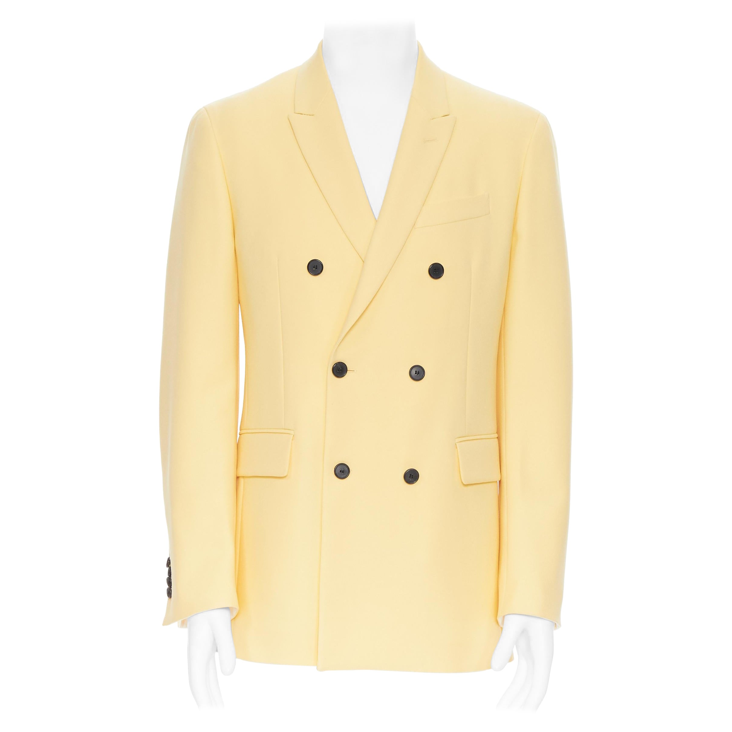 new CALVIN KLEIN 209W39NYC pastel yellow double breasted blazer jacket US40
