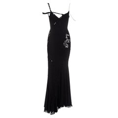 John Galliano black silk crepe cutwork evening dress with chain straps, ss 1996