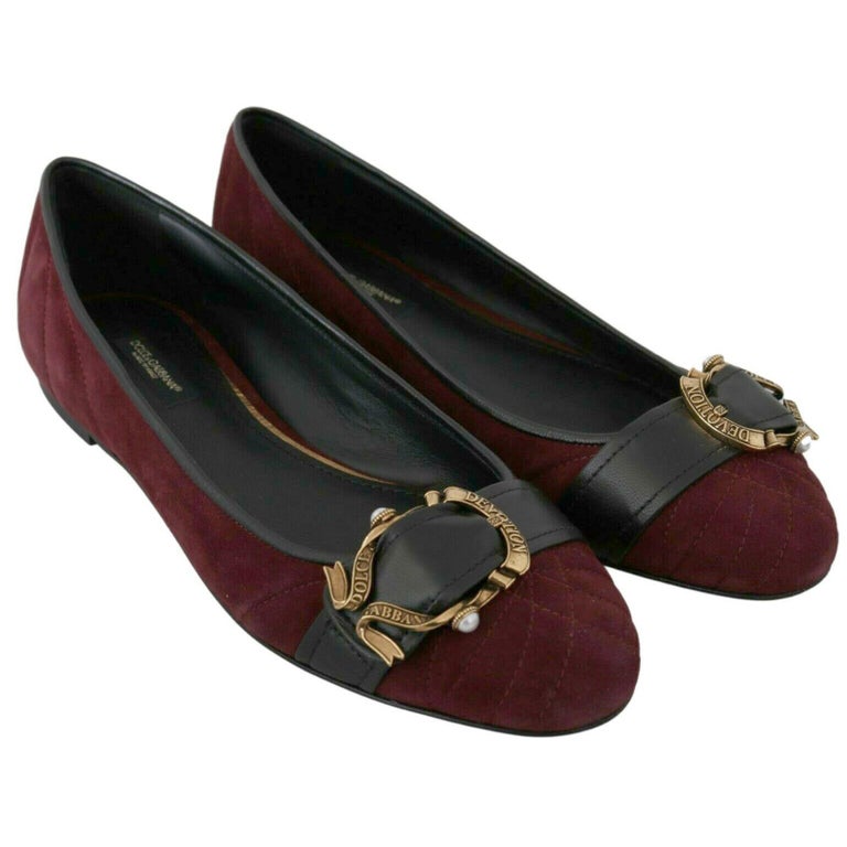 Dolce and Gabbana Bordeaux Suede Devotion Shoes Ballerina Flats Leather  Burgundy For Sale at 1stDibs