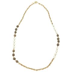 Signed Chanel Nacre Faux Pearl and Knot Long Necklace 9