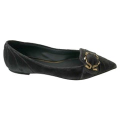 Dolce & Gabbana Grey Velvet Devotion Ballerinas Flats Shoes Leather Gold Logo