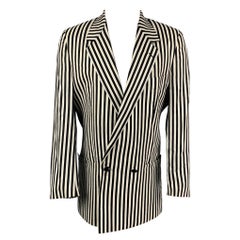 Retro GIANNI VERSACE Size 38 Black & White Vertical Stripe Notch Lapel Jacket
