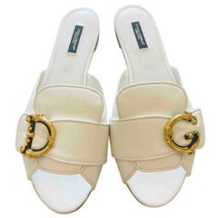 Dolce & Gabbana White Amore DG Logo Leather Flats Shoes Slides Slip Ons Vitello