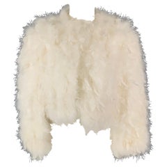 VINTAGE Size S Cream Nylon Cropped Feather Jacket