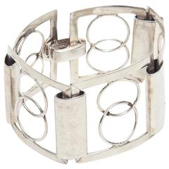 Italian Sterling Silver Modernist Geometric Open Link Cuff Bracelet 1