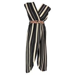 LOUIS VUITTON Size 4 Black & White Stripe Silk Sleeveless Wrap Dress