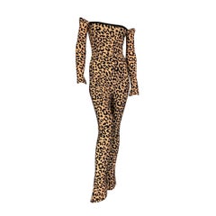 HALPERN Size XS Tan & Black Leopard Print Polyamide Bare Shoulder Jumpsuit