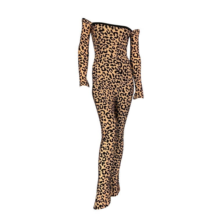 HALPERN Size XS Tan and Black Leopard Print Polyamide Bare Shoulder ...
