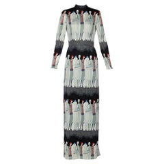 Adele Simpson Flapper Lady Print Maxi Dress, 1970s