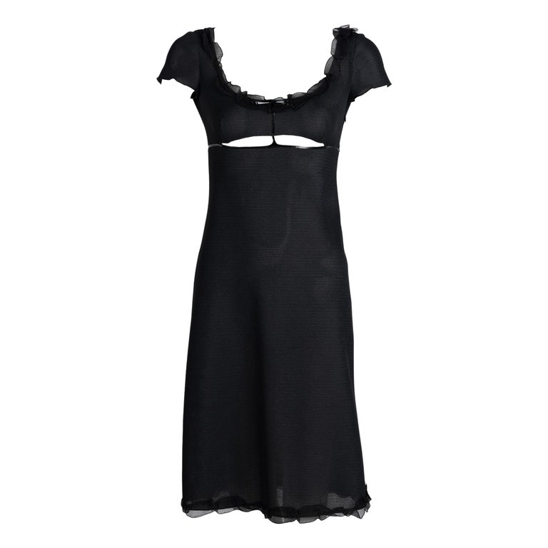 Prada Black Cutout Patent Trim Dress, 1990s For Sale
