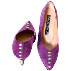 Maud Frizon 1980s Vintage Shoes Purple Suede Heels Studs Italy 37.5 7B