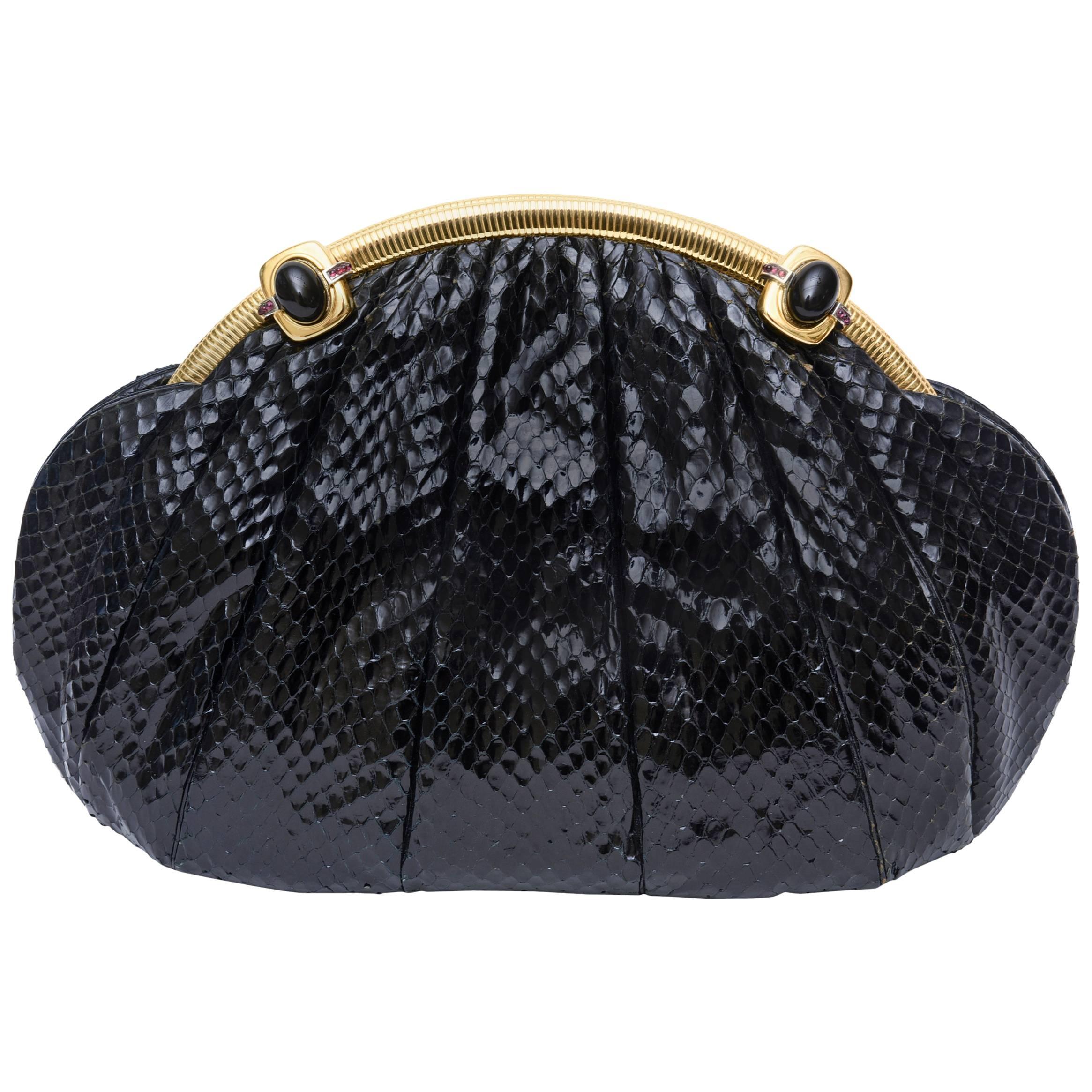Black Snakeskin Large Judith Leiber Clutch