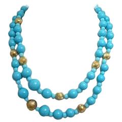 Vintage Signed Joseph Mazer 2-Strand Faux Turquoise Bead Necklace