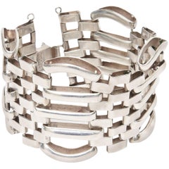 Sterling Silver Modernist Sculptural Cuff Bracelet