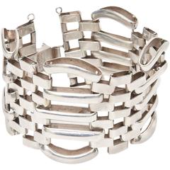Sterling Silver Modernist Sculptural Cuff Bracelet 8